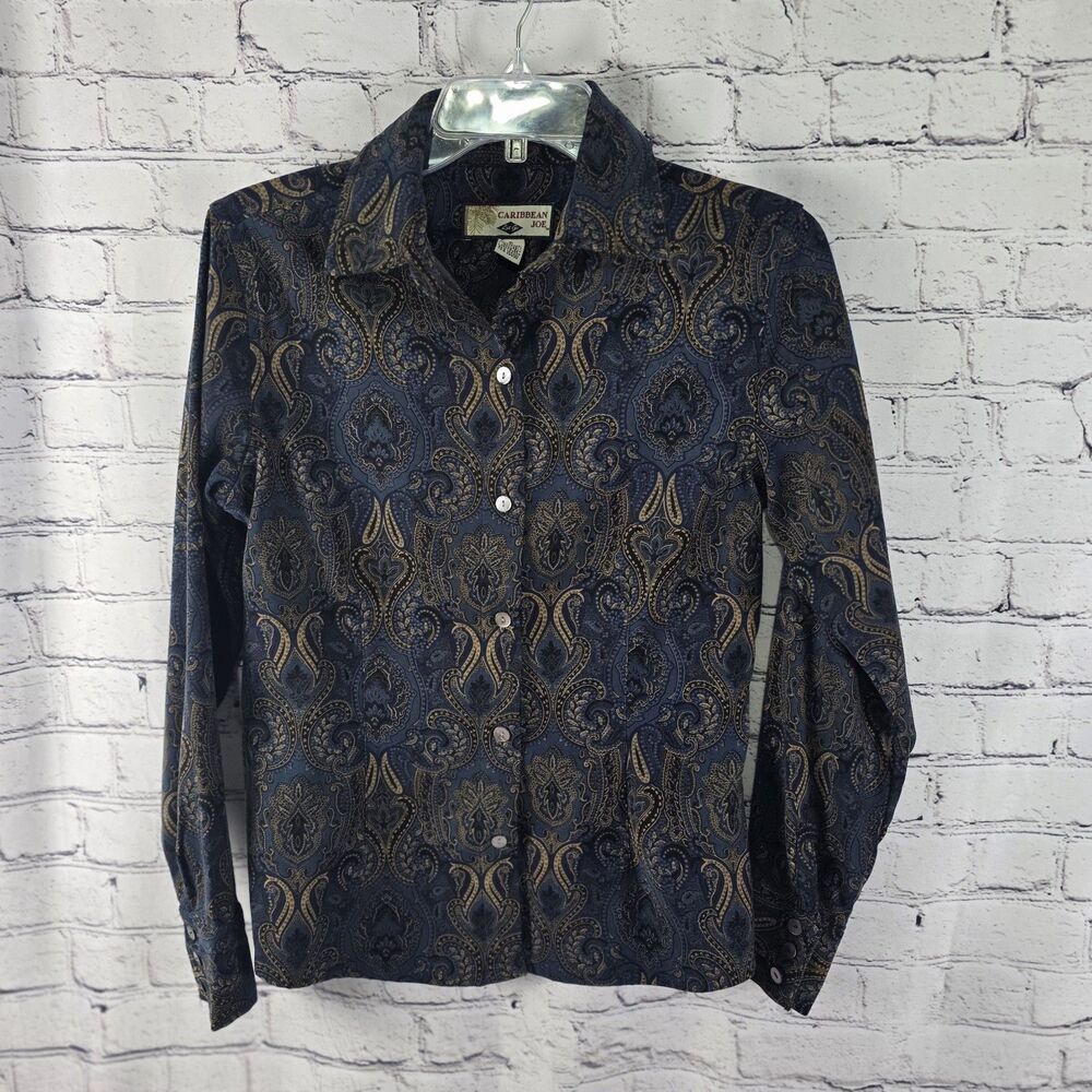 Caribbean Joe Woman's Small Long Sleeve Multicolor Paisley  Shirt
